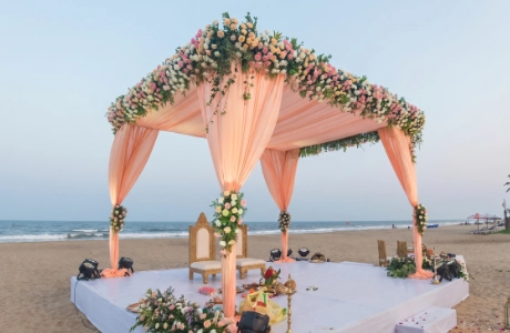 Scenic beach wedding venue setup for destination weddings along ECR Chennai by Pranaya Weddings
