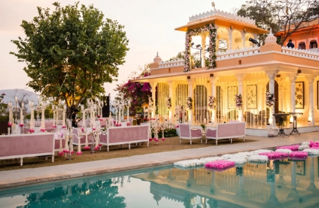 Intimate private villa destination wedding venue setup coordinated by Pranaya Weddings Chennai
