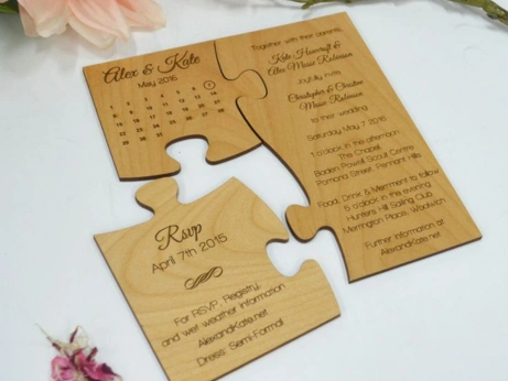 Minimalist puzzle wedding invitations, showcasing a creative and design for a wedding experience.
